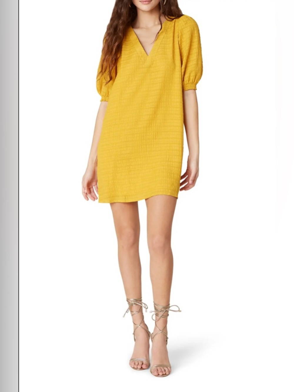 BB DAKOTA Steve Madden Fields of Gold Shift Dress Yellow Puff Sleeve Mini XS